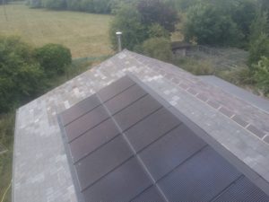 Close up view of solar roof panels